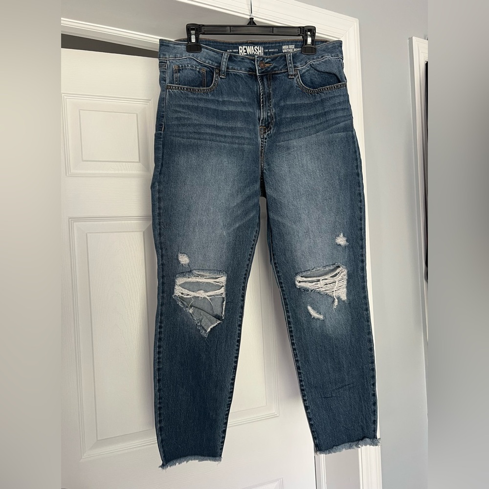 Rewash Women's Distressed High-Rise Blue Jeans
